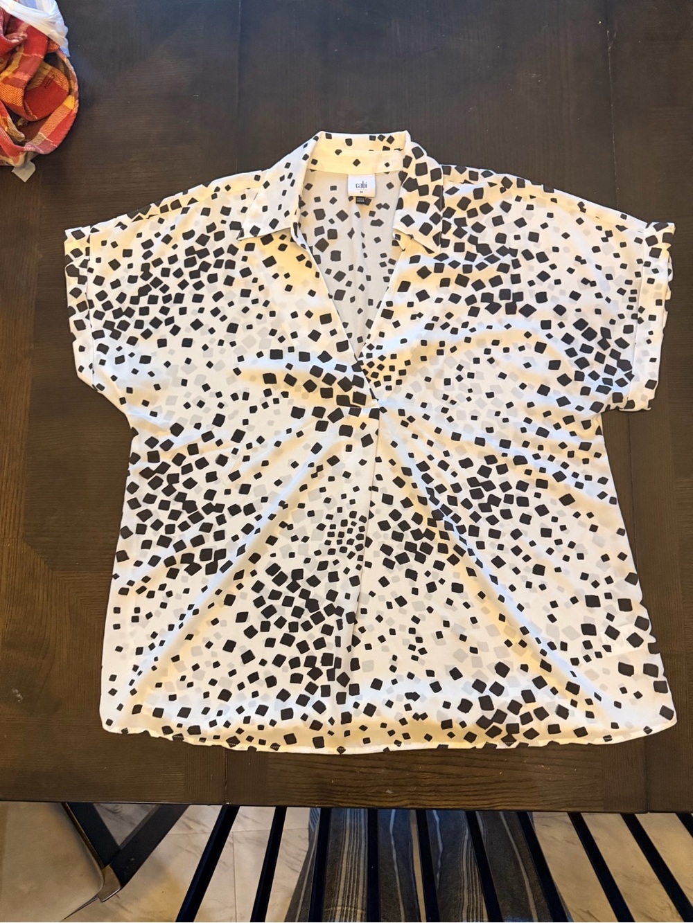 CAbi Black & White Abstract Spot Collared Blouse
